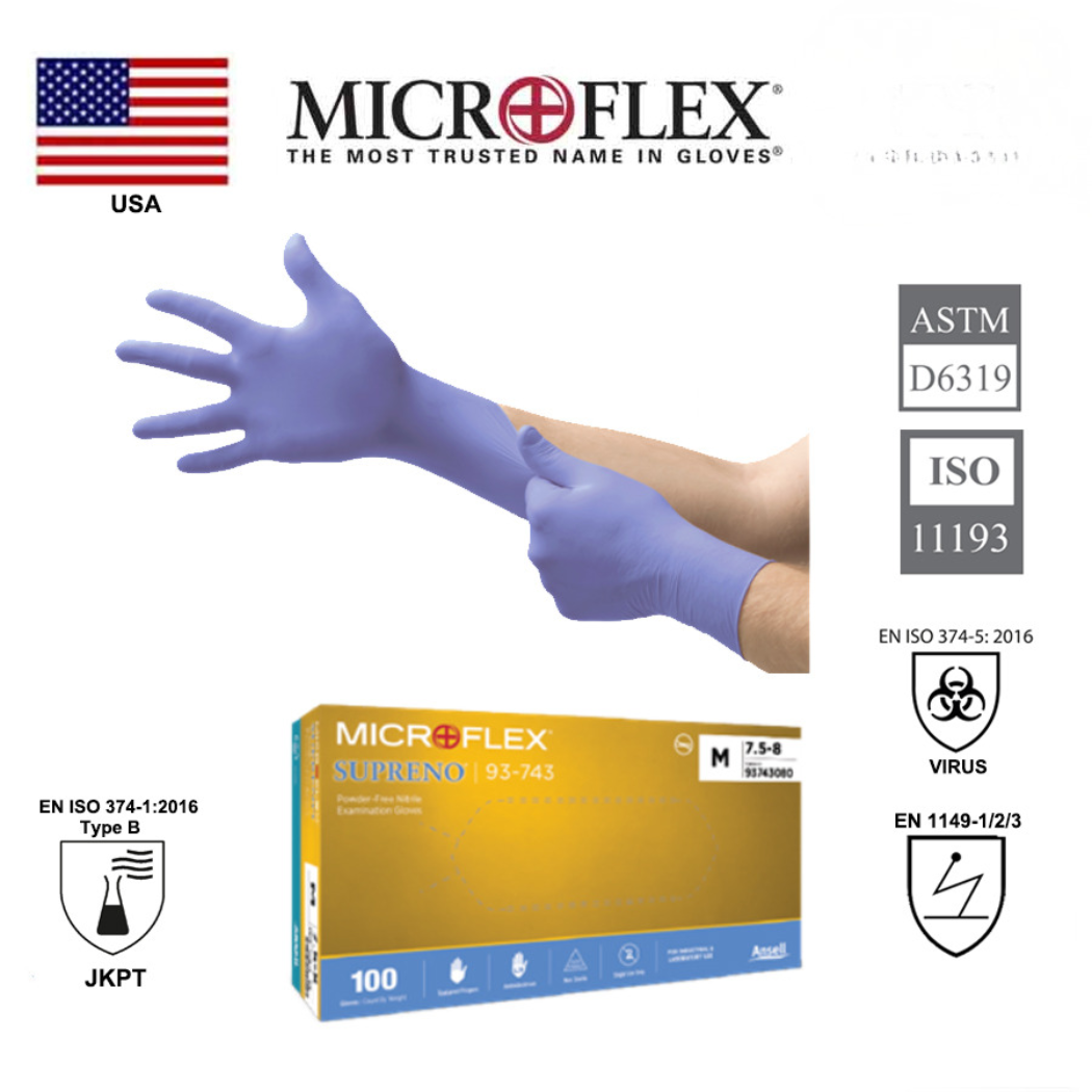 MICROFLEX 93-743 Supreno Powder Free Nitrile Exam Disposable Glove Blue x100pc