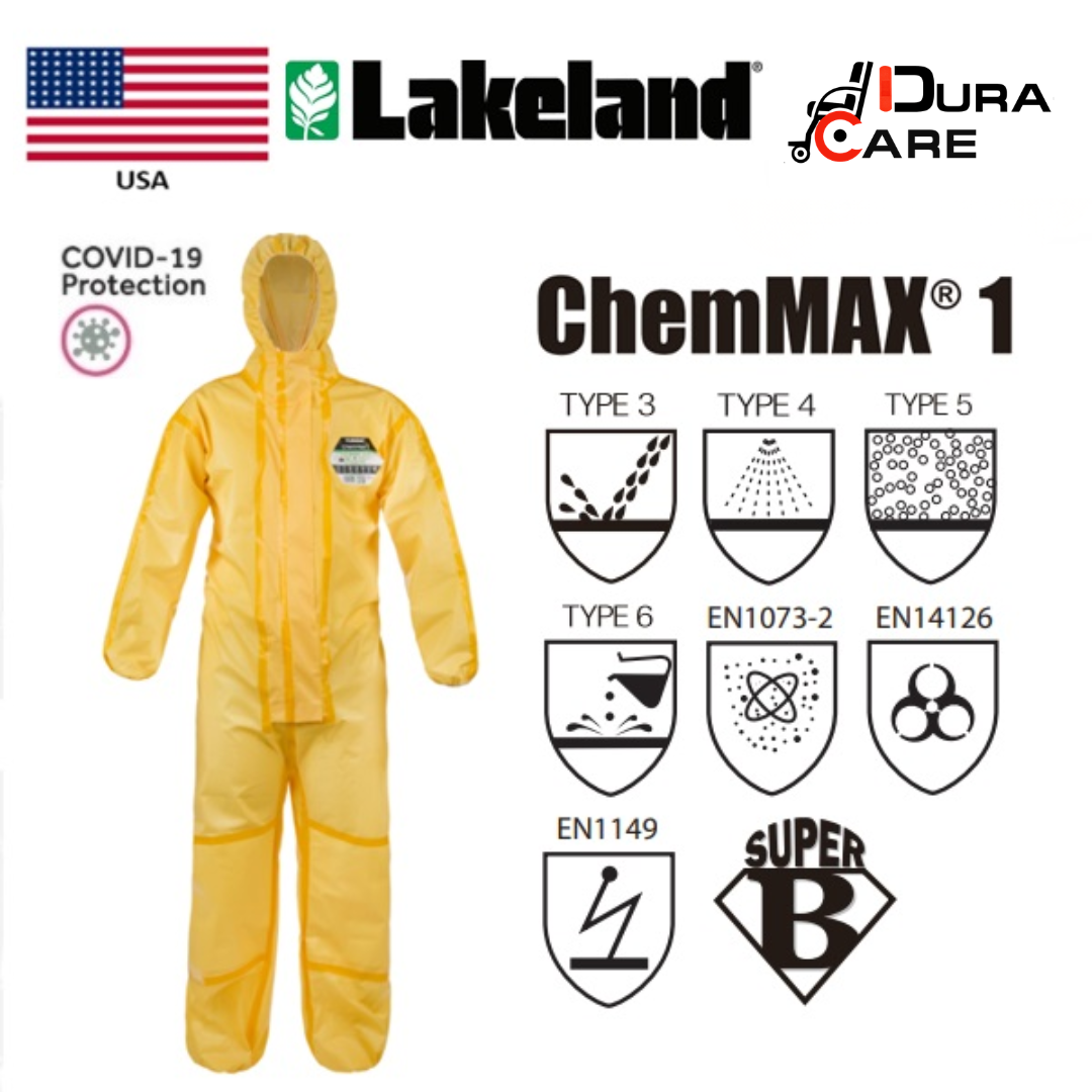 LAKELAND CT1S428 ChemMax® Type 3456 1 Coverall with double zip & storm flap and elasticated hood, cuffs, waist and ankles Size M-2XL