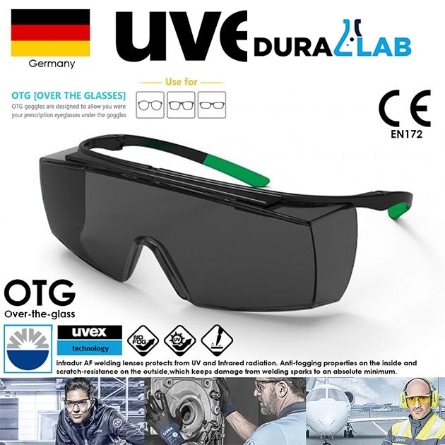 UVEX-9169545-Super-Over-the-Glass-OTG-Welding-Safety-Spectacle-Black-Green-Frame-Grey-Infradur-AF-Len-Shade-5