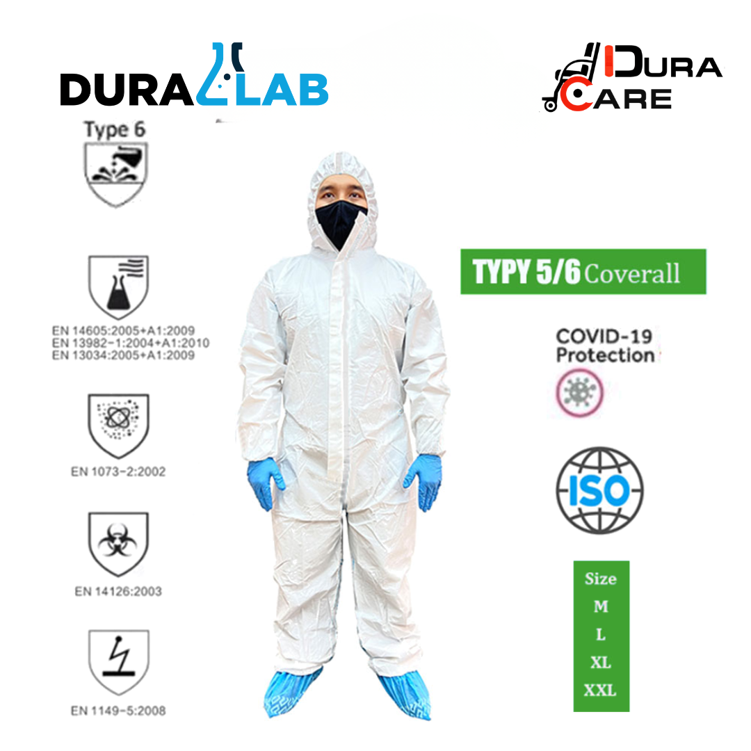 DURALAB WLO3002 Type56 Disposable Coverall, White